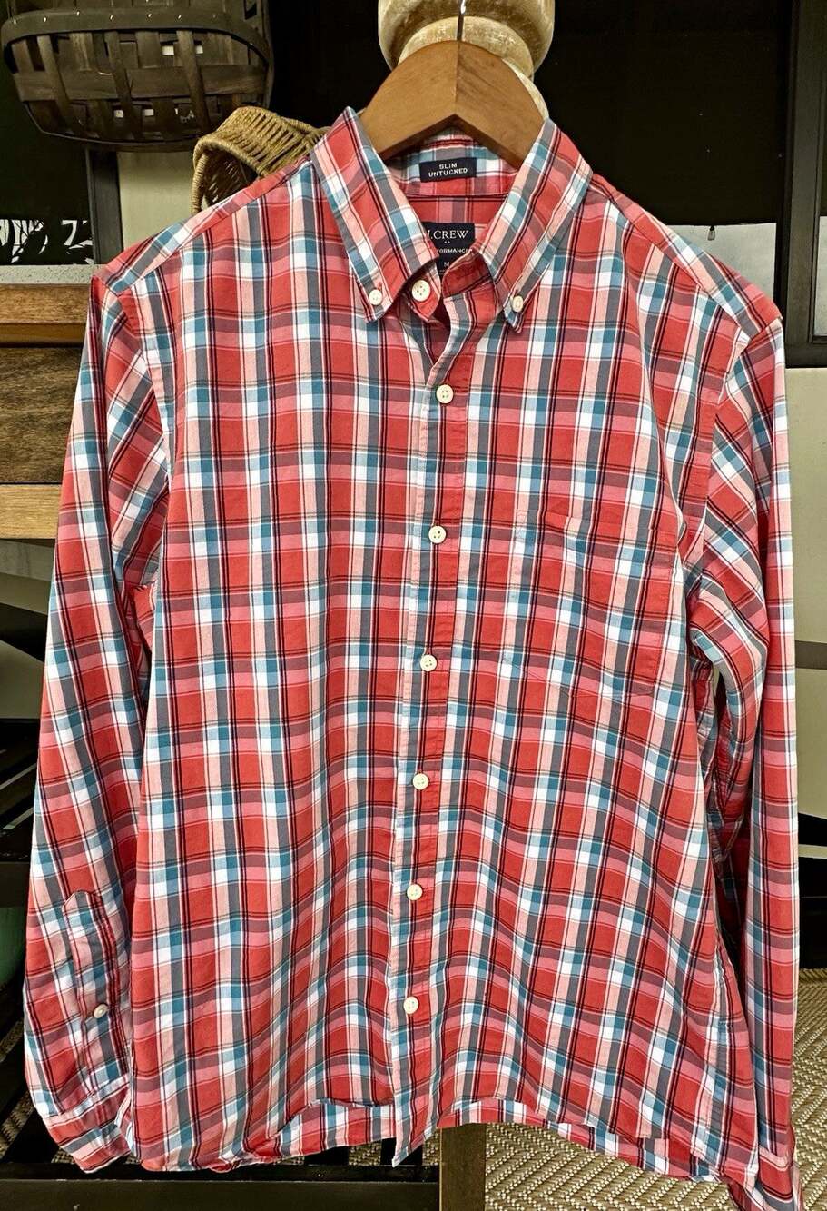 J.CREW Performance Plaid Button-Down Long Sleeve Slim Untucked Shirt M
